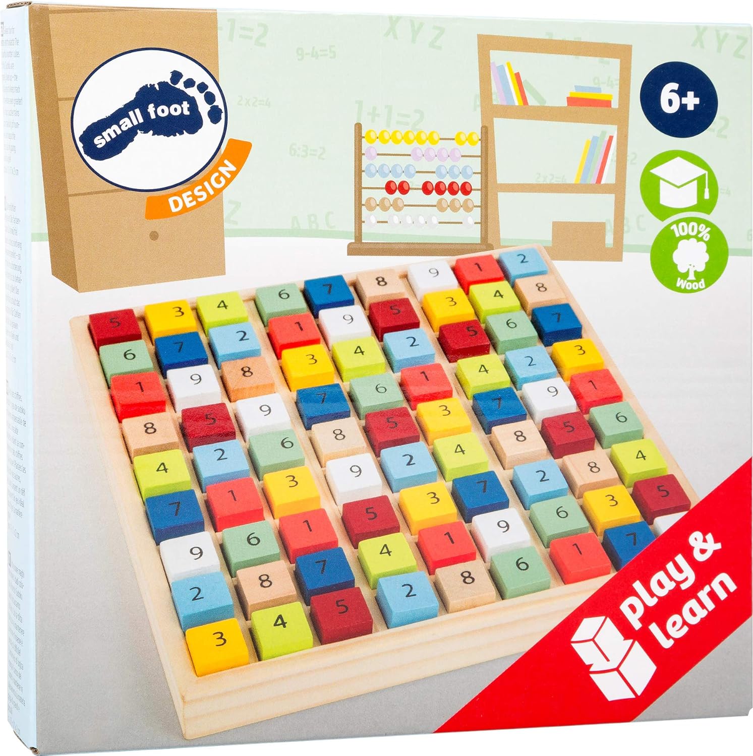 small foot 11164 Colourful Sudoku "Educate" made of wood, with 81 number cubes in bright colours for puzzling, from 6 years on