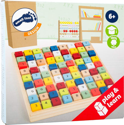 small foot 11164 Colourful Sudoku "Educate" made of wood, with 81 number cubes in bright colours for puzzling, from 6 years on