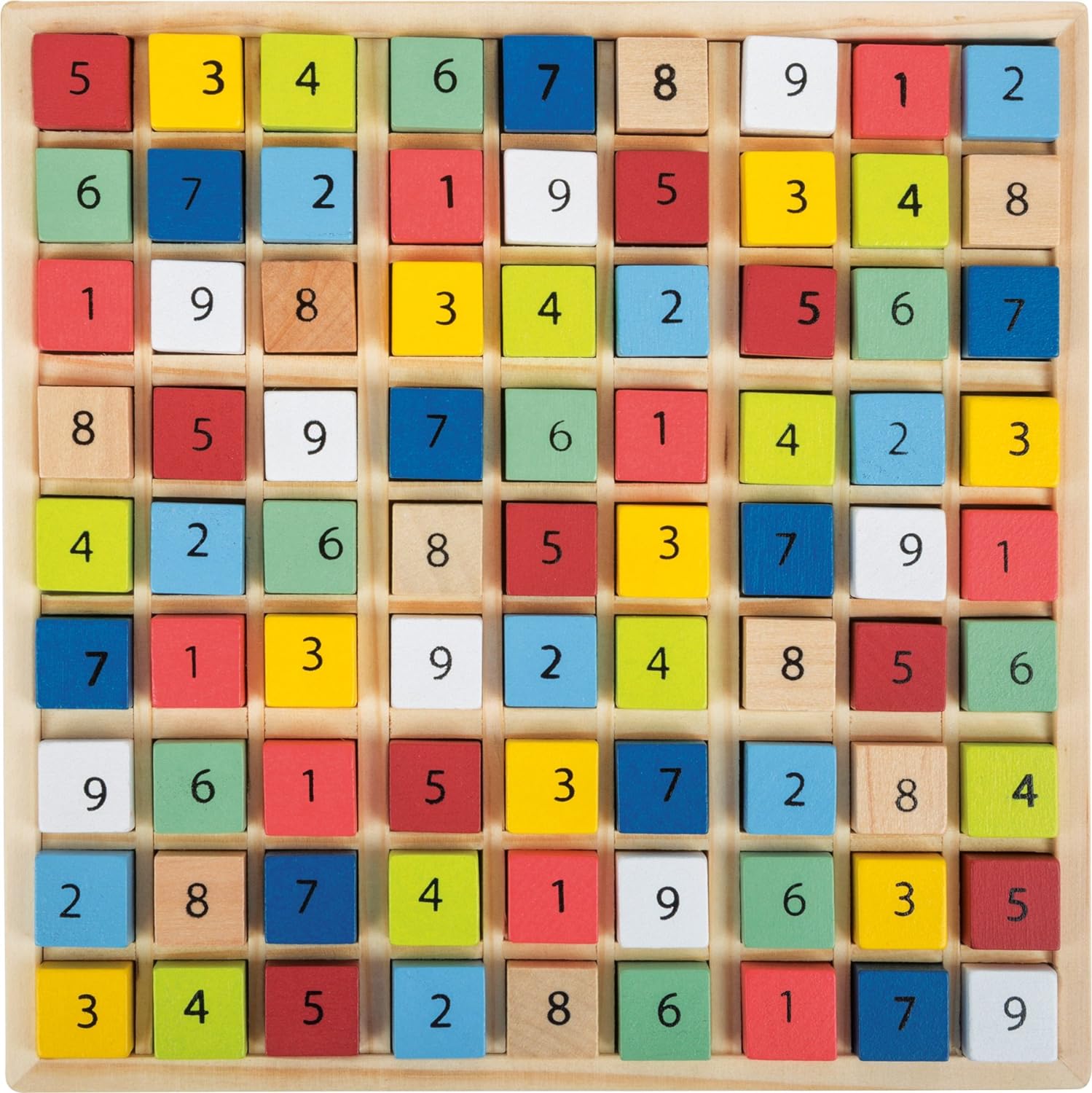 small foot 11164 Colourful Sudoku "Educate" made of wood, with 81 number cubes in bright colours for puzzling, from 6 years on