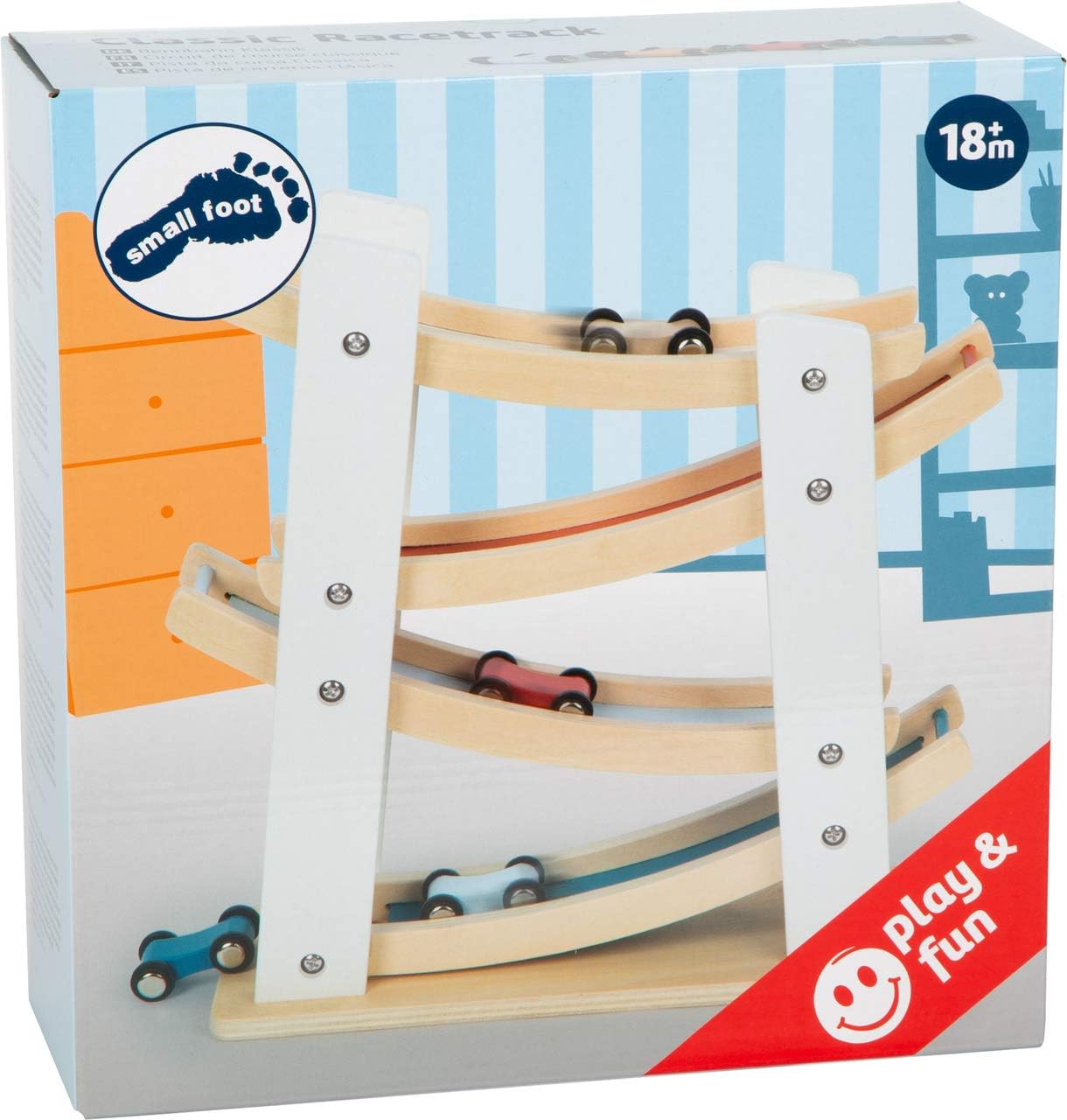 Small Foot 11873 Classic Racetrack, Made of Natural Wood, with Brightly Coloured Tracks, for Ages 18+ Months Toys