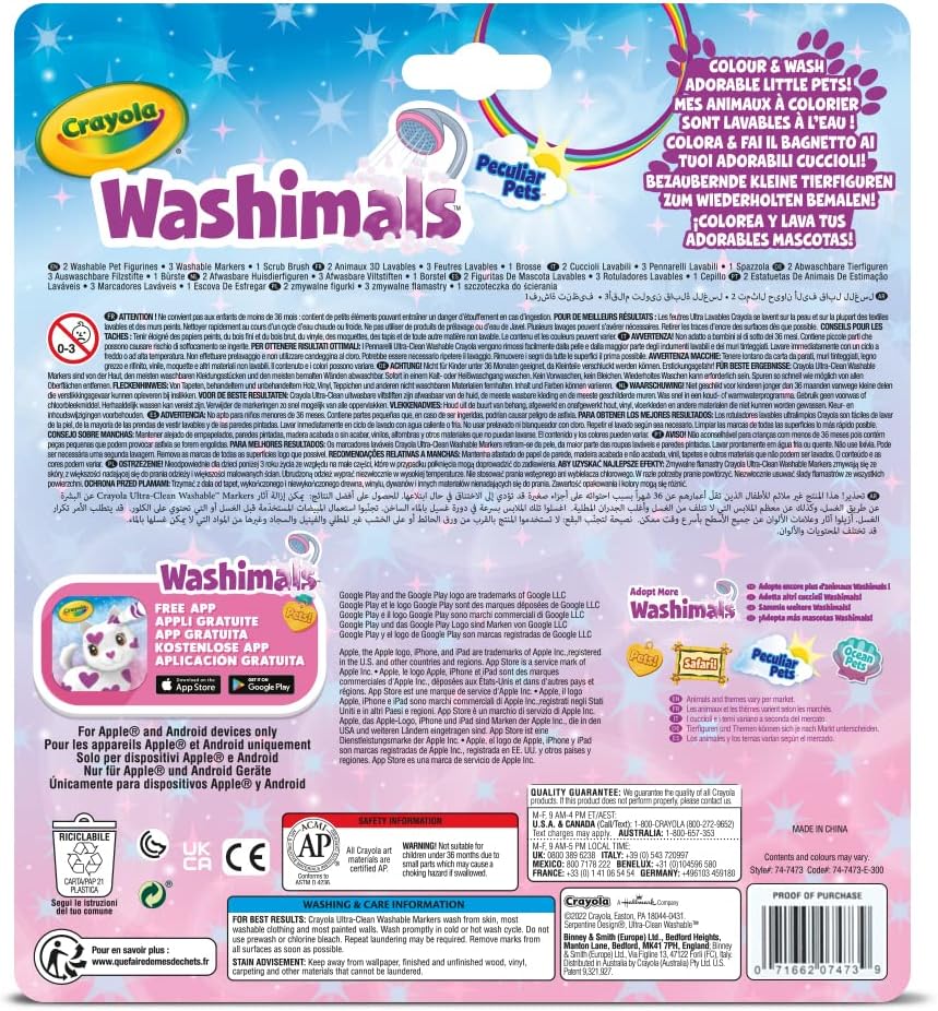 CRAYOLA 74-7473 Washimals Peculiar Pets Unicorn and Owl Refill Set, for Children from 3 Years, Assorted Colours, 1 Unit, Pack of 1