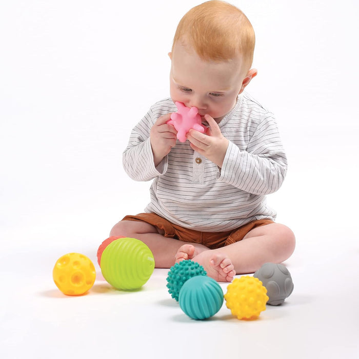 LUDI Set mit 8 Bällen für frühe Entwicklung Gemischte sensorische Bälle | Verschiedene Formen und Farben | Weiches Plastik | Ab 6 Monaten