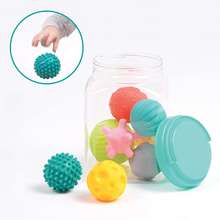 LUDI Set mit 8 Bällen für frühe Entwicklung Gemischte sensorische Bälle | Verschiedene Formen und Farben | Weiches Plastik | Ab 6 Monaten