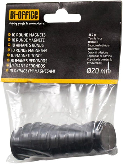 Bi-Office - Imanes para Pizarra, 20 mm, Negro, Paquete de 10