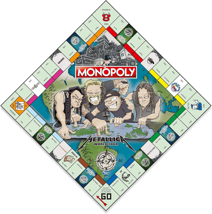 Winning Moves Metallica World Tour Monopoly Board Game, Tour Around The Globe Including Sao Paolo, Chicago and Quebec, Buy Properties with Metallic-Bucks, Makes a Great Gift for Ages 14 Plus