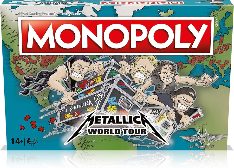 Winning Moves Metallica World Tour Monopoly Board Game, Tour Around The Globe Including Sao Paolo, Chicago and Quebec, Buy Properties with Metallic-Bucks, Makes a Great Gift for Ages 14 Plus