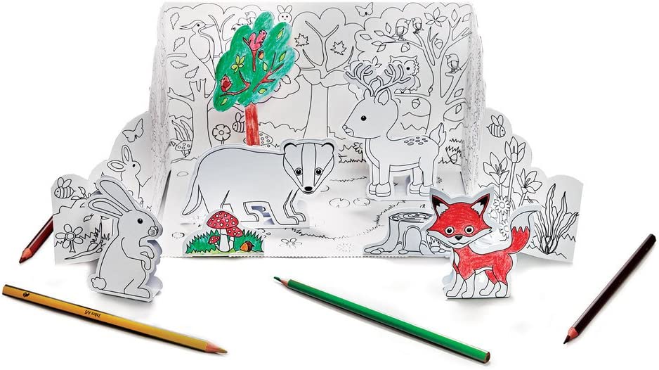Clockwork Soldier Paper Craft Pop Up Woodland colour in Play Scene Children Activity set