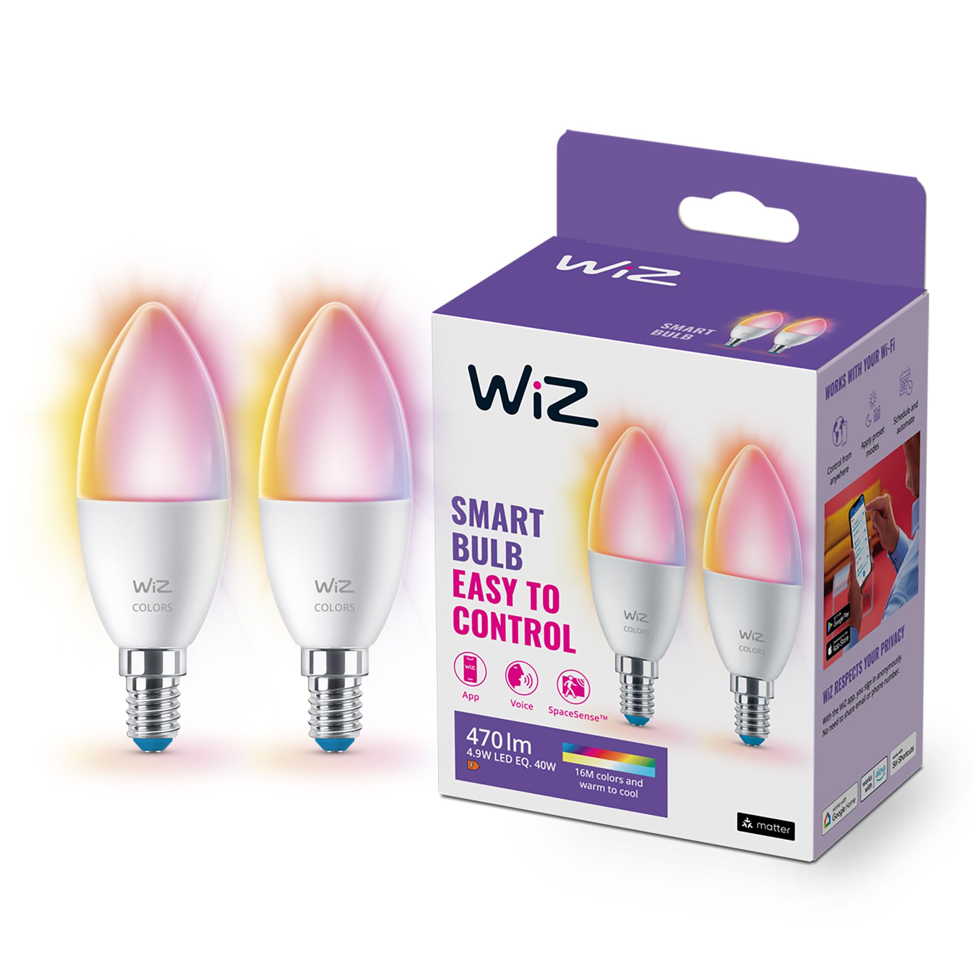 Wiz - Candle C37 E14 2Pack Color