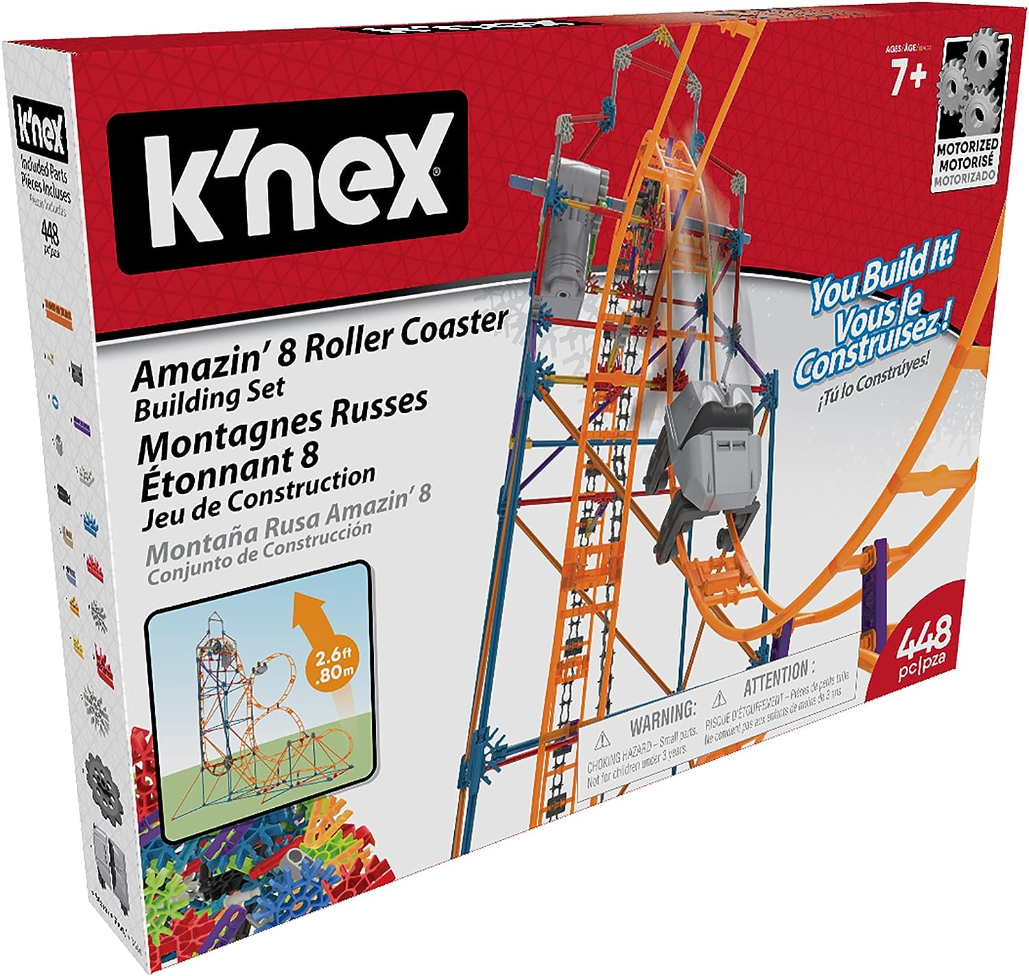 K'NEX Amazin' 8 Coaster Colourful Construction Set for Boys and Girls, 448 Piece Kids Building Set for Children Ages 7+ Basic Fun 80216 Single