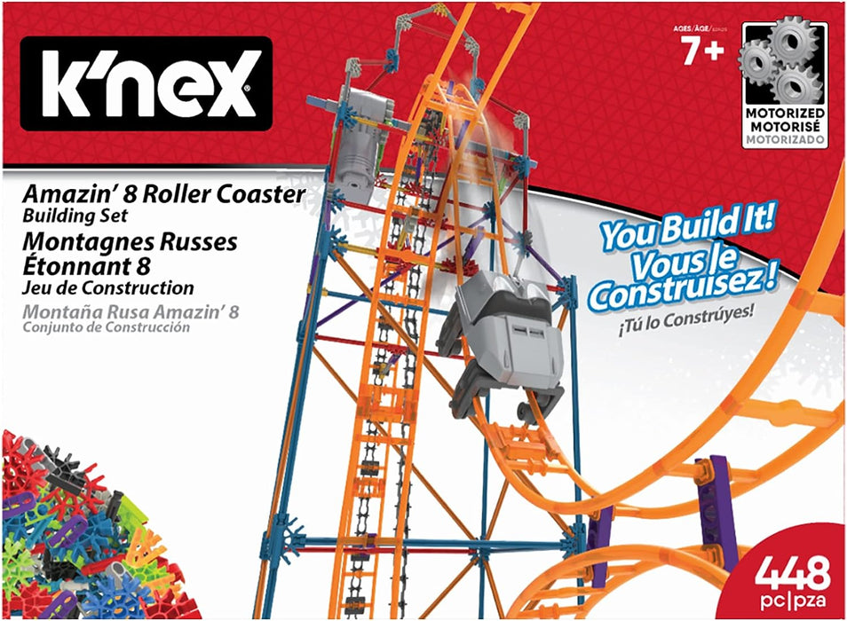 K'NEX Amazin' 8 Coaster Colourful Construction Set for Boys and Girls, 448 Piece Kids Building Set for Children Ages 7+ Basic Fun 80216