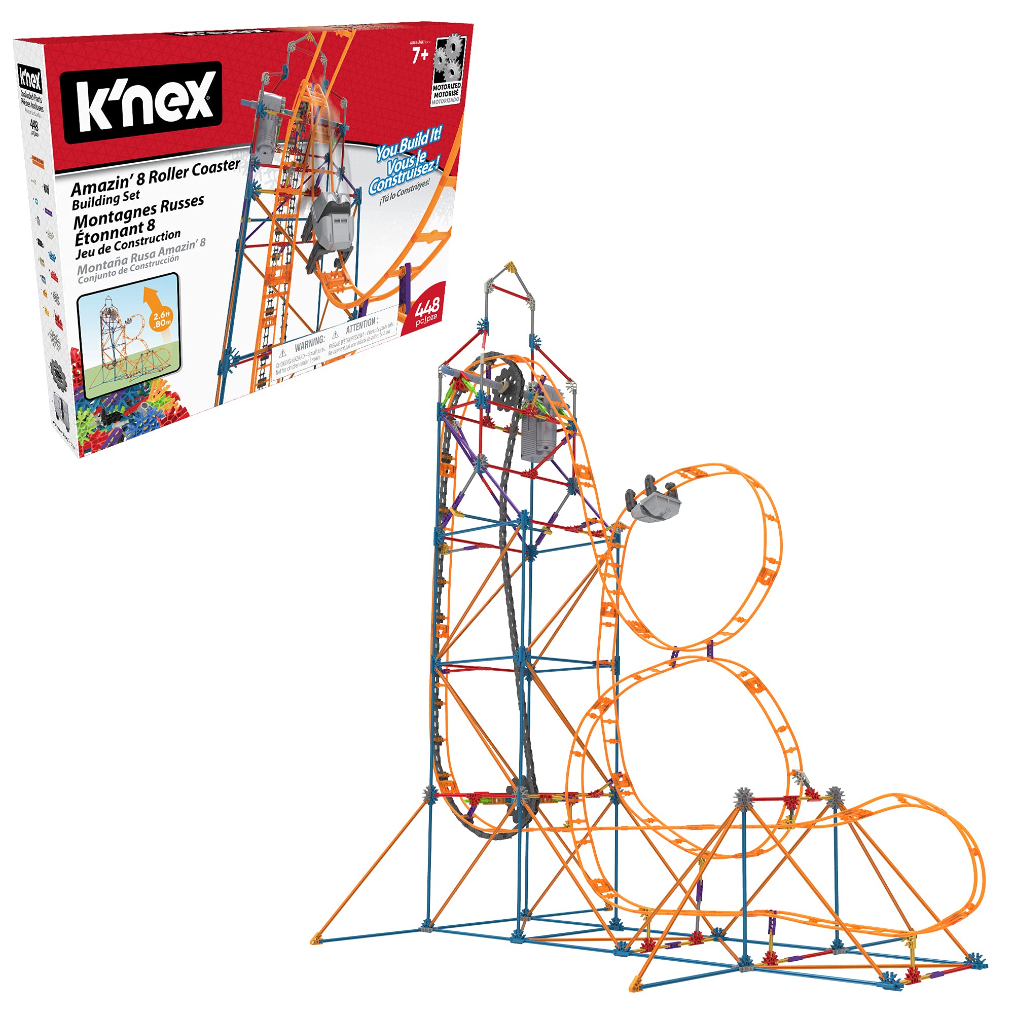 K'NEX Amazin' 8 Coaster Colourful Construction Set for Boys and Girls, 448 Piece Kids Building Set for Children Ages 7+ Basic Fun 80216 Single