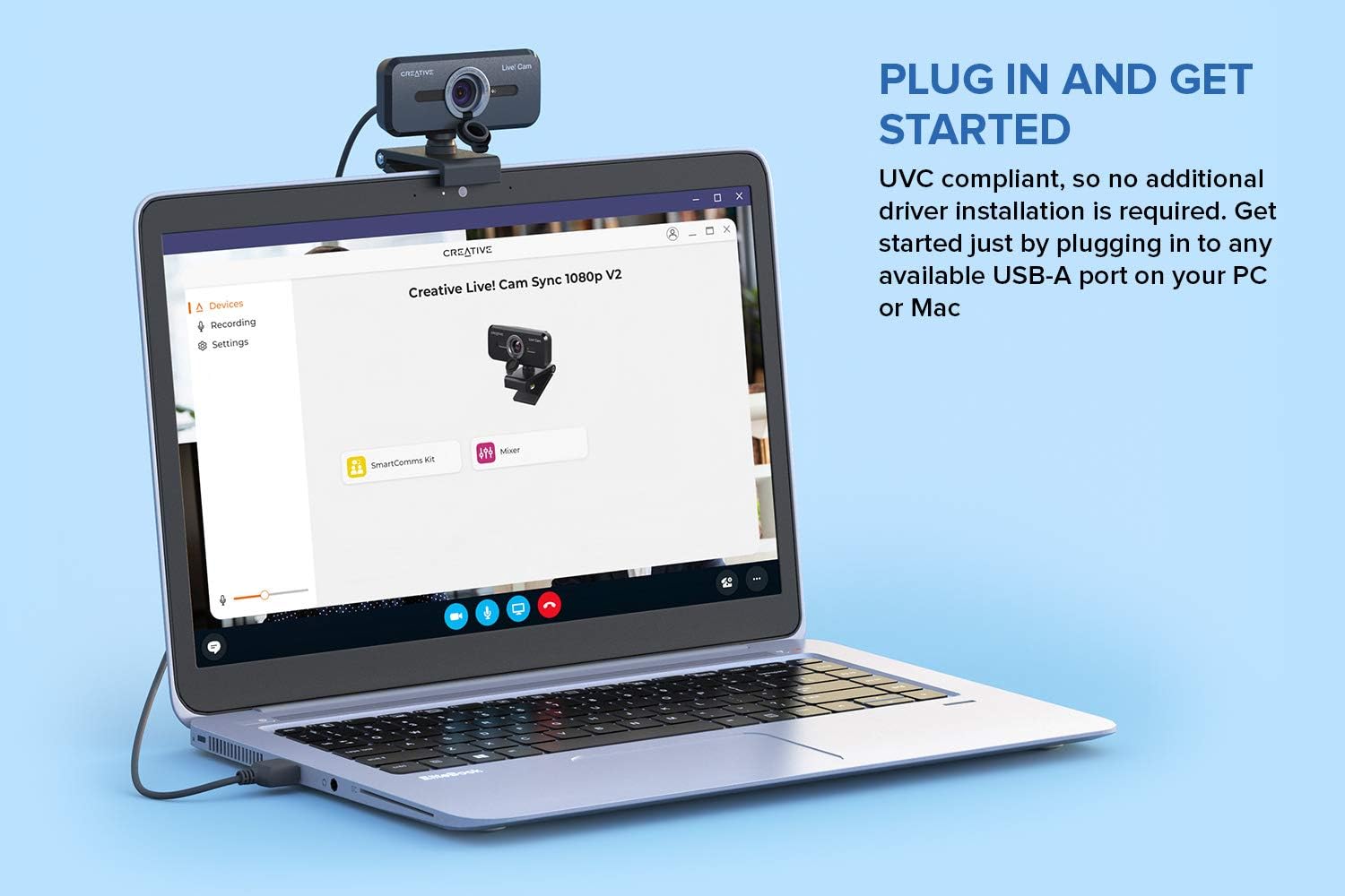 CREATIVE Live! Cam Sync 1080p V2 Full HD Wide Angle USB Webcam with Automatic Mute and Noise Cancelling for Video Calls & Amazon Basics Lightweight Mini Tripod