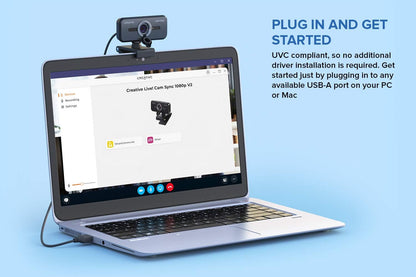 CREATIVE Live! Cam Sync 1080p V2 Full HD Wide Angle USB Webcam with Automatic Mute and Noise Cancelling for Video Calls & Amazon Basics Lightweight Mini Tripod