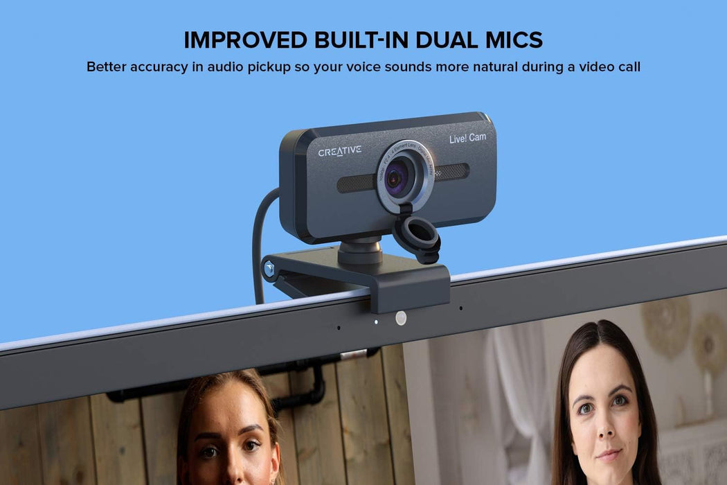 CREATIVE Live! Cam Sync 1080p V2 Full HD Wide Angle USB Webcam with Automatic Mute and Noise Cancelling for Video Calls & Amazon Basics Lightweight Mini Tripod