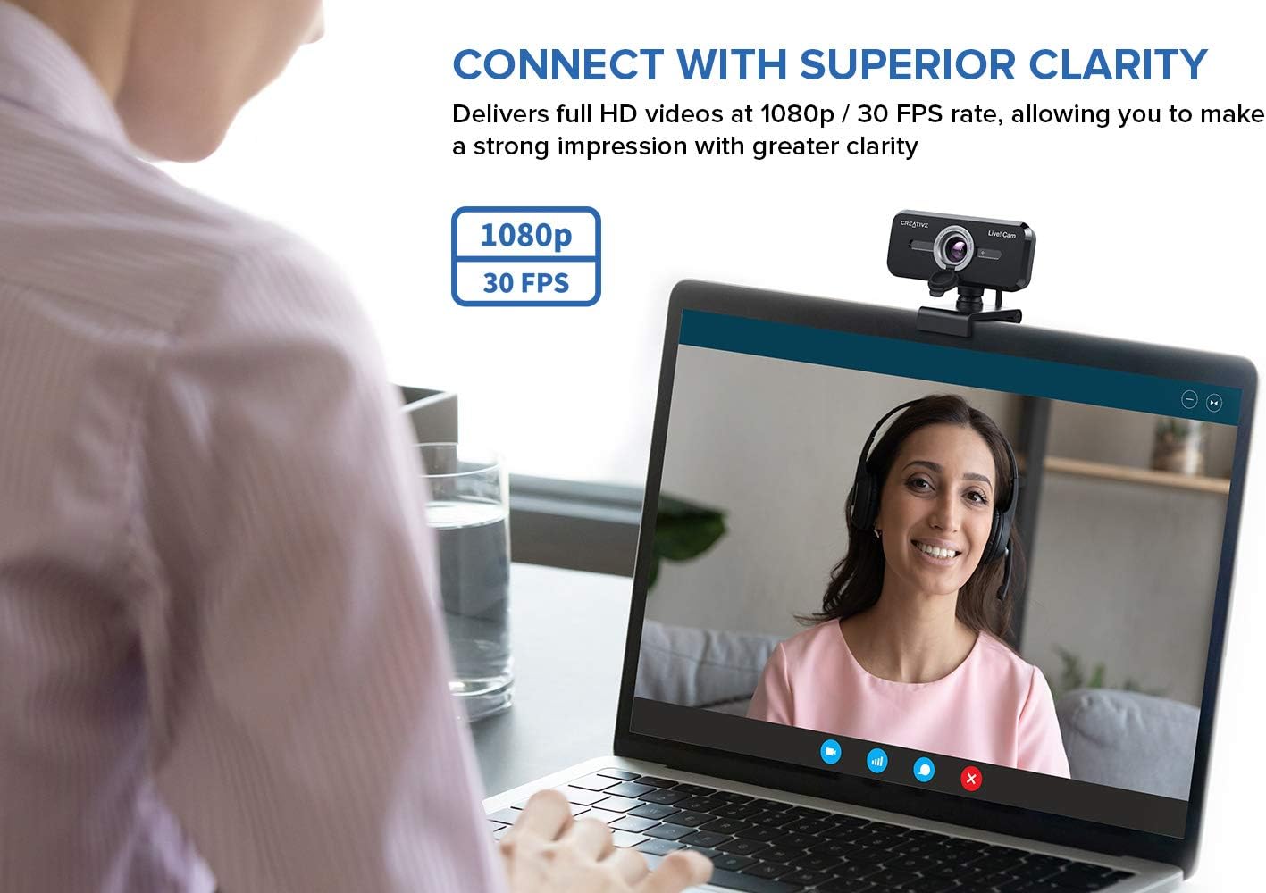 CREATIVE Live! Cam Sync 1080p V2 Full HD Wide Angle USB Webcam with Automatic Mute and Noise Cancelling for Video Calls & Amazon Basics Lightweight Mini Tripod
