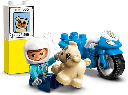 LEGO 10967 DUPLO Town Rescue Police Motorcycle Toy for Toddlers, Boys & Girls 2 Plus Years Old, with Police Officer and Dog Figure, Early Development Toys