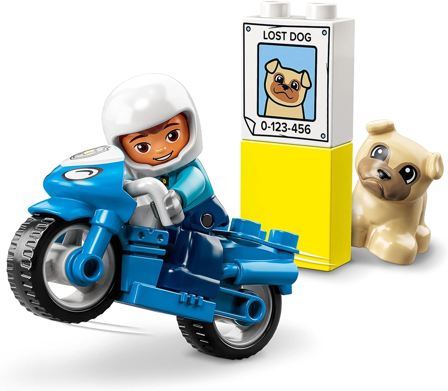 LEGO 10967 DUPLO Town Rescue Police Motorcycle Toy for Toddlers, Boys & Girls 2 Plus Years Old, with Police Officer and Dog Figure, Early Development Toys