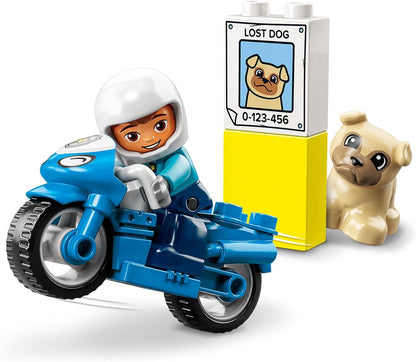 LEGO 10967 DUPLO Town Rescue Police Motorcycle Toy for Toddlers, Boys & Girls 2 Plus Years Old, with Police Officer and Dog Figure, Early Development Toys