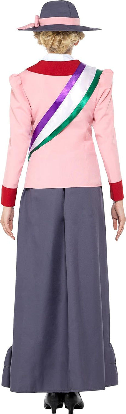 Smiffys Deluxe Victorian Suffragette Costume, Grey & Pink with Dress, Sash & Hat, Historical Fancy Dress, Adult Dress Up Costumes
