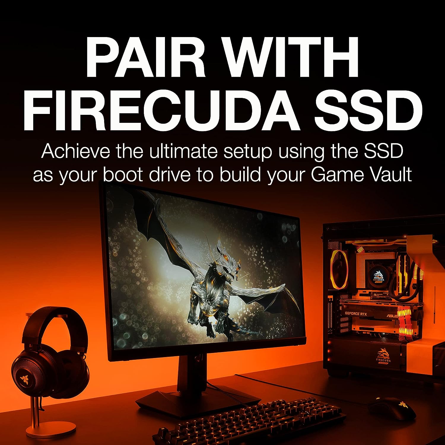 Seagate FireCuda HDD, 8 TB, Internal Hard Drive HDD - 3.5 Inch CMR SATA 6 Gb/s 7,200 RPM 256 MB Cache 300 TB/year, 3 year Rescue Services (ST8000DXA01