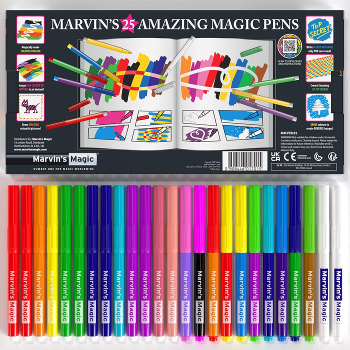 Marvin's Magic - Amazing Magic Pens - Colour Changing Magic Colouring Pens Set - Create 3D Lettering or Write Secret Messages - Magical Art Supplies - 25 Magical Coloured Pens