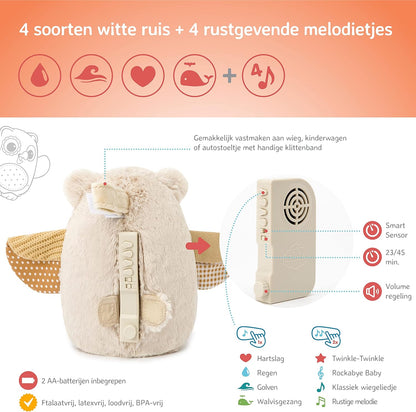 Cloud b Soothing Sound Machine | Cuddly Stuffed Animal | 4 White Noise and 4 Lullabies | Auto-Shutoff | Sound Sensor | Nighty Night Owl Smart Sensor