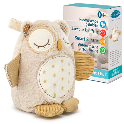Cloud b Soothing Sound Machine | Cuddly Stuffed Animal | 4 White Noise and 4 Lullabies | Auto-Shutoff | Sound Sensor | Nighty Night Owl Smart Sensor