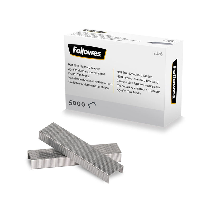 Fellowes Staples 26/6mm for Half Strip Staplers – Box of 5000, 1 Pack – Silver