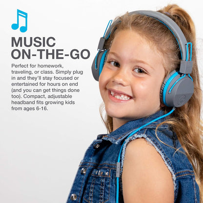JLab JBuddies Studio Kids Headphones Wired - On-Ear Childrens Headphones for Boys & Girls, Volume Limited Kids Earphones with Microphone, Noise Isolation, Adjustable Child Headphones