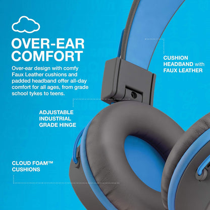 JLab JBuddies Studio Kids Headphones Wired - On-Ear Childrens Headphones for Boys & Girls, Volume Limited Kids Earphones with Microphone, Noise Isolation, Adjustable Child Headphones
