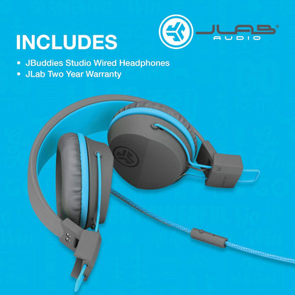 JLab JBuddies Studio Kids Headphones Wired - On-Ear Childrens Headphones for Boys & Girls, Volume Limited Kids Earphones with Microphone, Noise Isolation, Adjustable Child Headphones