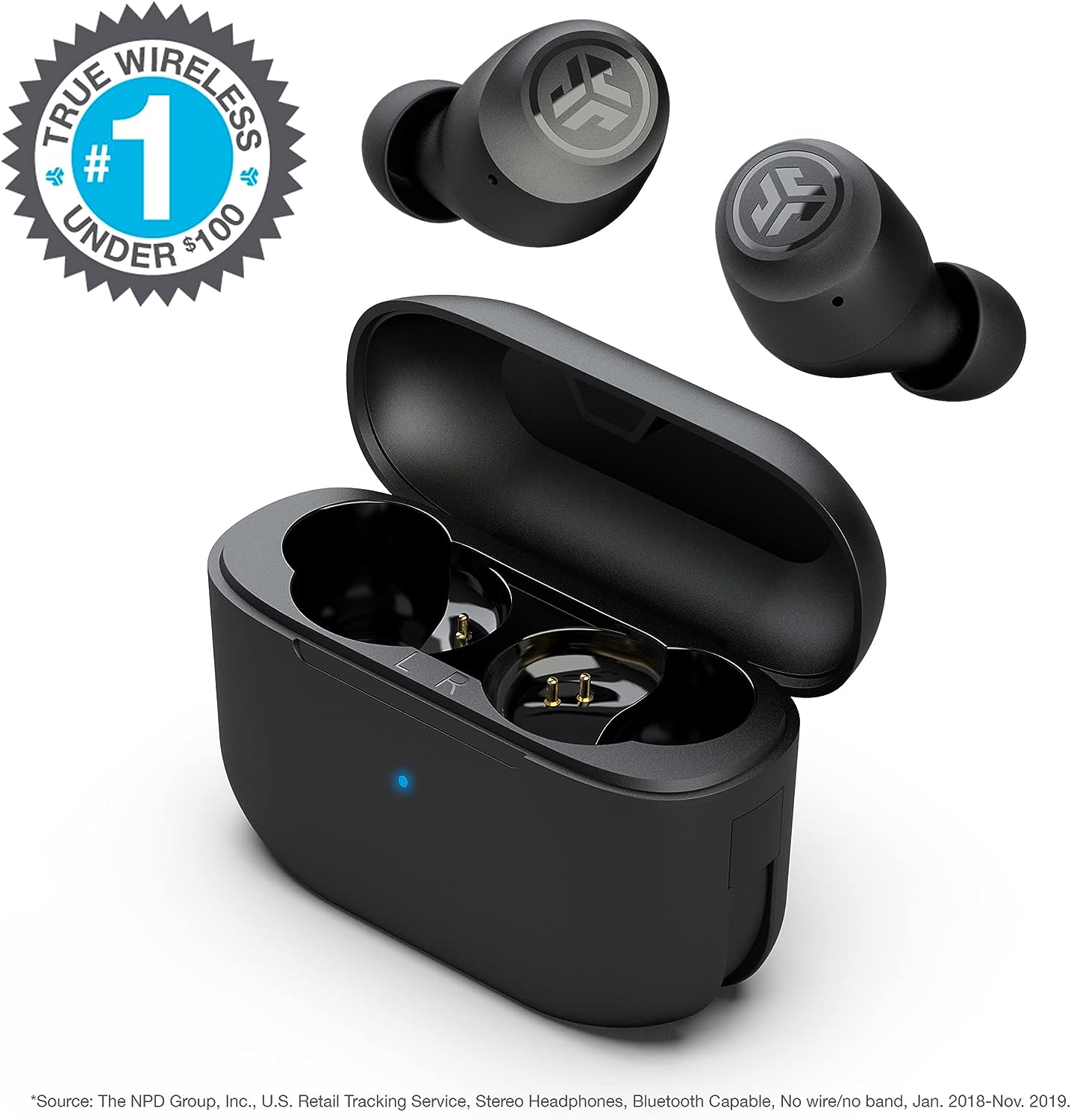 JLab Go Air Pop True Wireless Earbuds, Headphones In Ear, Bluetooth Earphones with Microphone, Wireless Ear Buds, TWS Bluetooth Earbuds with Mic, USB Charging Case, Dual Connect, EQ3 Sound