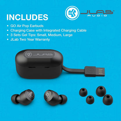 JLab Go Air Pop True Wireless Earbuds, Headphones In Ear, Bluetooth Earphones with Microphone, Wireless Ear Buds, TWS Bluetooth Earbuds with Mic, USB Charging Case, Dual Connect, EQ3 Sound