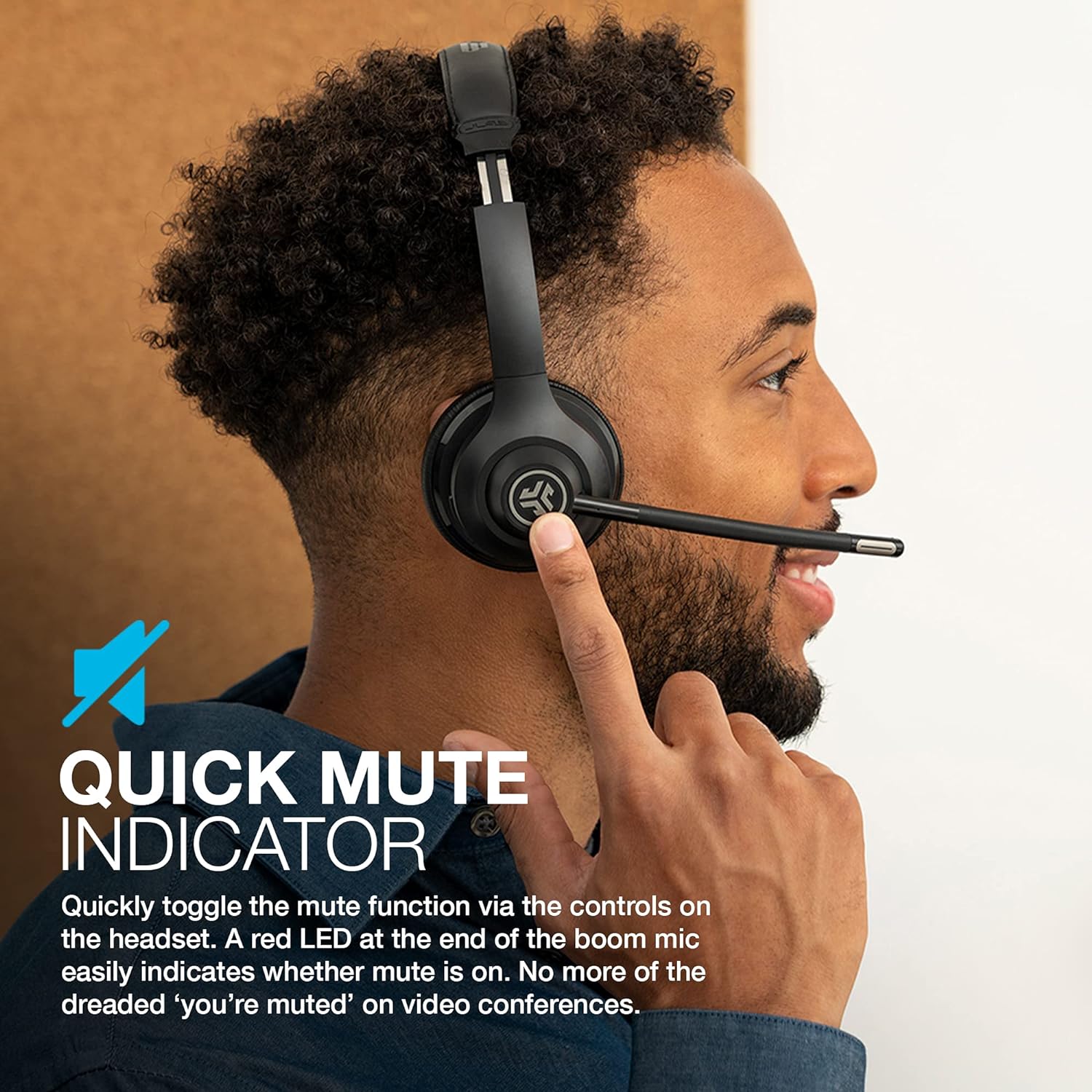 JLab Go Work Wireless Headsets with Microphone - 45+ Playtime Bluetooth PC Headset, Multipoint Connect to Computer & Mobile - On Ear Wired or Wireless Office Laptop Headphones with Microphone