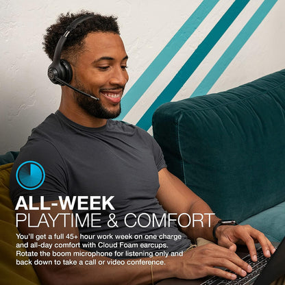 JLab Go Work Wireless Headsets with Microphone - 45+ Playtime Bluetooth PC Headset, Multipoint Connect to Computer & Mobile - On Ear Wired or Wireless Office Laptop Headphones with Microphone