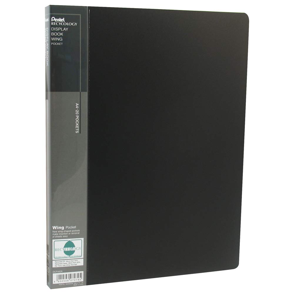 Pentel Recycology Wing Presentation Display Book A4 20 Pocket DCF442AI - Black, Pack of 1