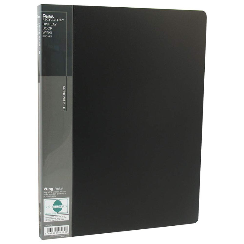 Pentel Recycology Wing Presentation Display Book A4 20 Pocket DCF442AI - Black, Pack of 1