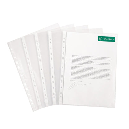 Exacompta - Ref 5250E - PP Document Punched Pockets - Suitable for A4 Documents, 0.1mm Polypropylene, Top Opening for Documents, Pre-Punched Left Tab - Clear (Pack of 50