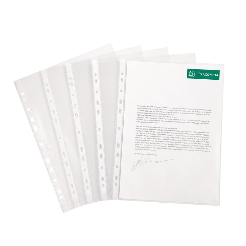 Exacompta - Ref 5250E - PP Document Punched Pockets - Suitable for A4 Documents, 0.1mm Polypropylene, Top Opening for Documents, Pre-Punched Left Tab - Clear (Pack of 50
