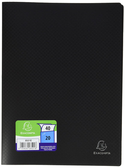 Exacompta - Ref 8521E - Soft PP Display Book - Suitable for A4 Documents, Made from Polypropylene, Lightweight, 20 Pockets, 40 Viewing Pages - Black Cover