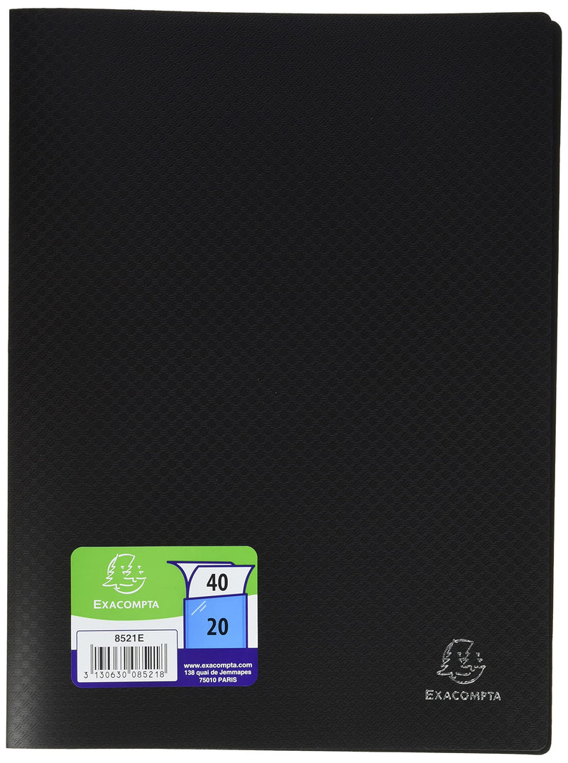 Exacompta - Ref 8521E - Soft PP Display Book - Suitable for A4 Documents, Made from Polypropylene, Lightweight, 20 Pockets, 40 Viewing Pages - Black Cover