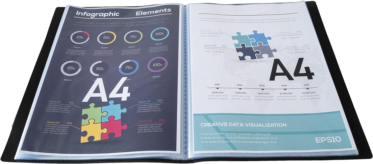 Exacompta - Ref 8521E - Soft PP Display Book - Suitable for A4 Documents, Made from Polypropylene, Lightweight, 20 Pockets, 40 Viewing Pages - Black Cover