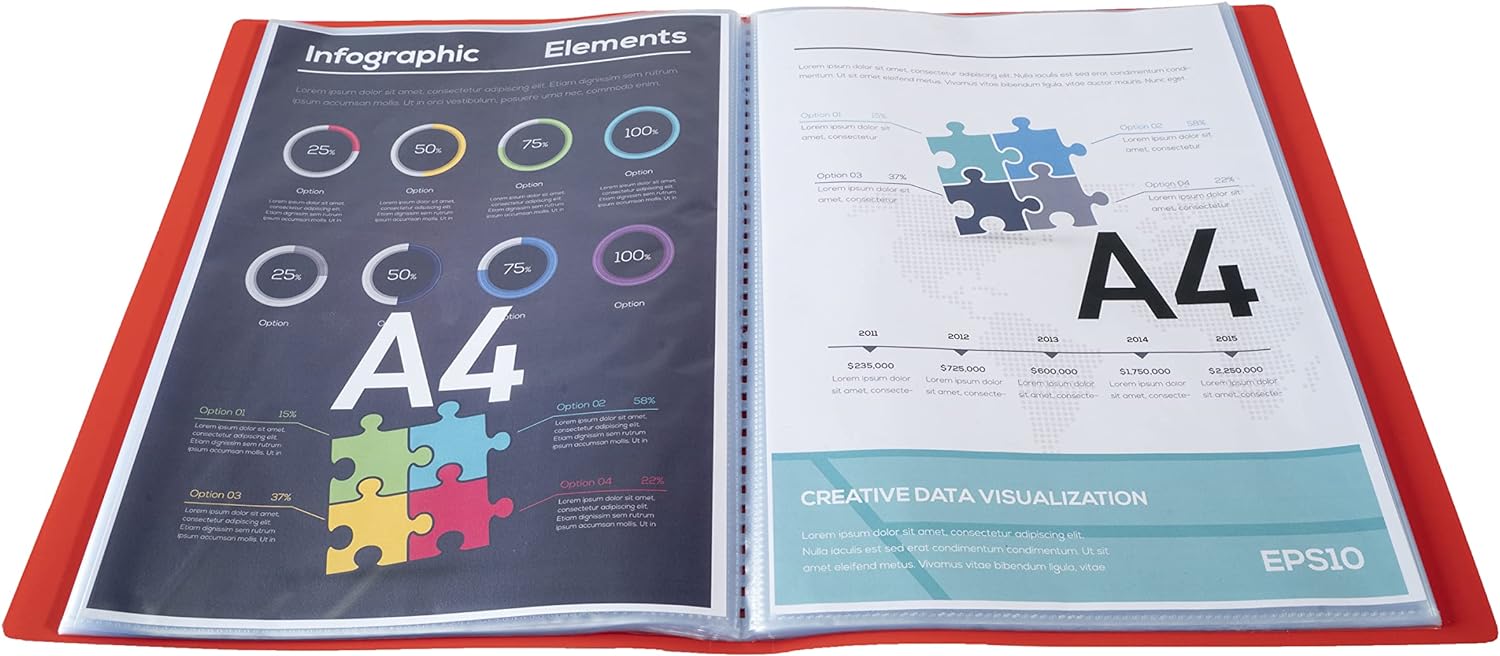 Exacompta - Ref 8525E - Soft PP Display Book - Suitable for A4 Documents, Made from Polypropylene, Lightweight, 20 Pockets, 40 Viewing Pages - Red Cover