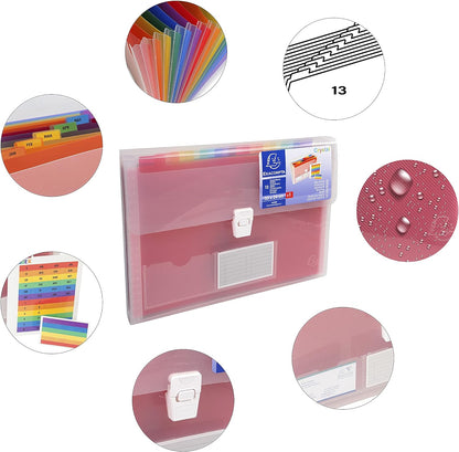 Exacompta - Ref 55298E - Crystal Multipart Expanding Case - 330 x 250mm in Size, Ideal for A4 Size Documents, 13 Tabbed Sections, Holds up to 400 Sheet