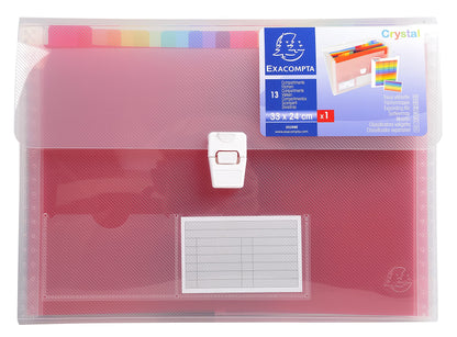 Exacompta - Ref 55298E - Crystal Multipart Expanding Case - 330 x 250mm in Size, Ideal for A4 Size Documents, 13 Tabbed Sections, Holds up to 400 Sheet