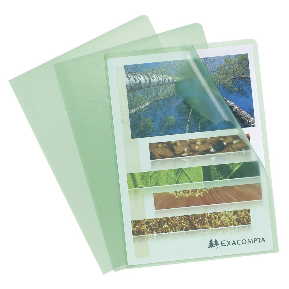 Exacompta - Ref 56113E - Grained PP Cut Flush Folder - Suitable for A4 Documents, 0.1mm Polypropylene, Top-Right Opening, Cut Out For Easy Opening - Green (Bag of 10