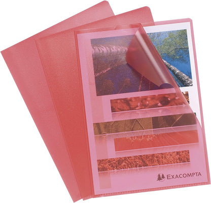 Exacompta - Ref 56115E - Grained PP Cut Flush Folder - Suitable for A4 Documents, 0.1mm Polypropylene, Top-Right Opening, Cut Out For Easy Opening - Red (Bag of 10