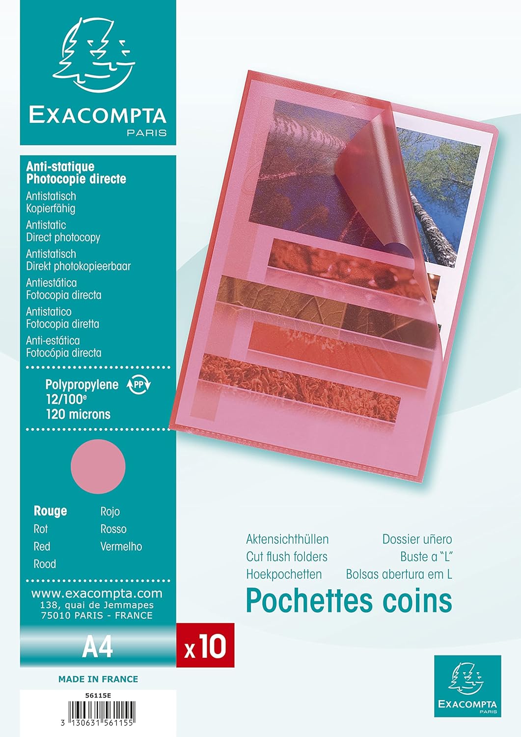 Exacompta - Ref 56115E - Grained PP Cut Flush Folder - Suitable for A4 Documents, 0.1mm Polypropylene, Top-Right Opening, Cut Out For Easy Opening - Red (Bag of 10