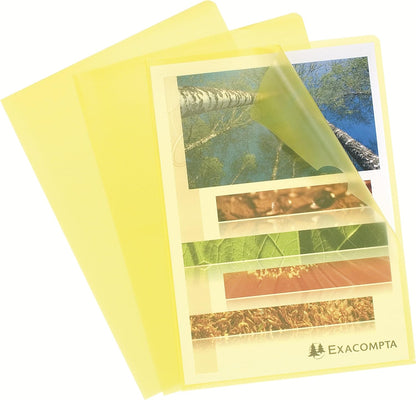 Exacompta - Ref 56116E - Grained PP Cut Flush Folder - Suitable for A4 Documents, 0.1mm Polypropylene, Top-Right Opening, Cut Out For Easy Opening - Yellow (Bag of 10