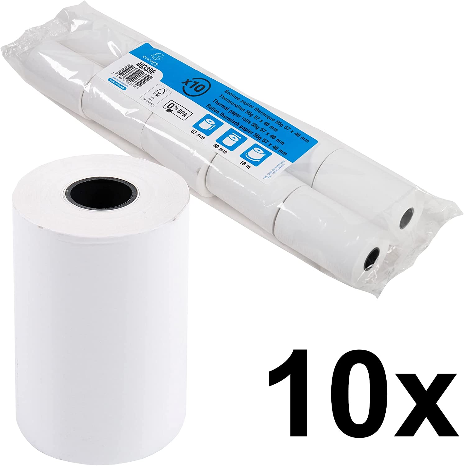Exacompta 40339E - Bobina 1 pliegue térmico para tarjeta, 10 unidades, 57 x 40 mm